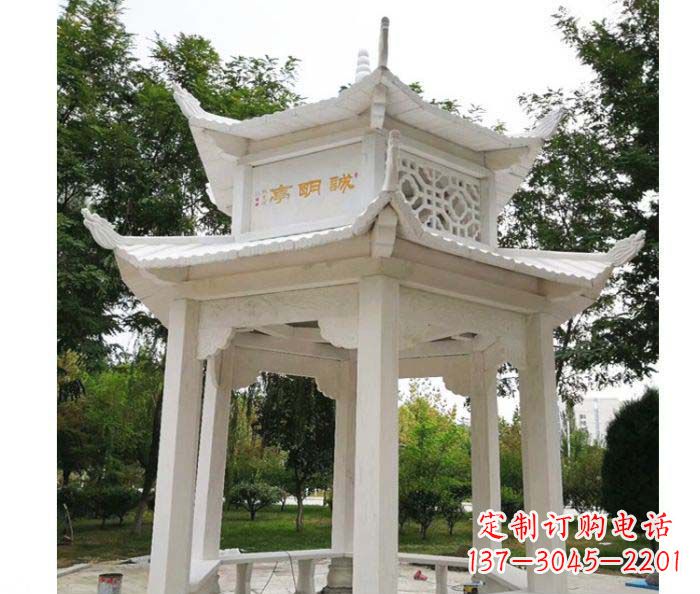 深圳高雅典雅的汉白玉双层六角凉亭石雕