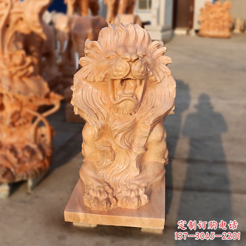 深圳象征力量的汇丰狮子红石雕