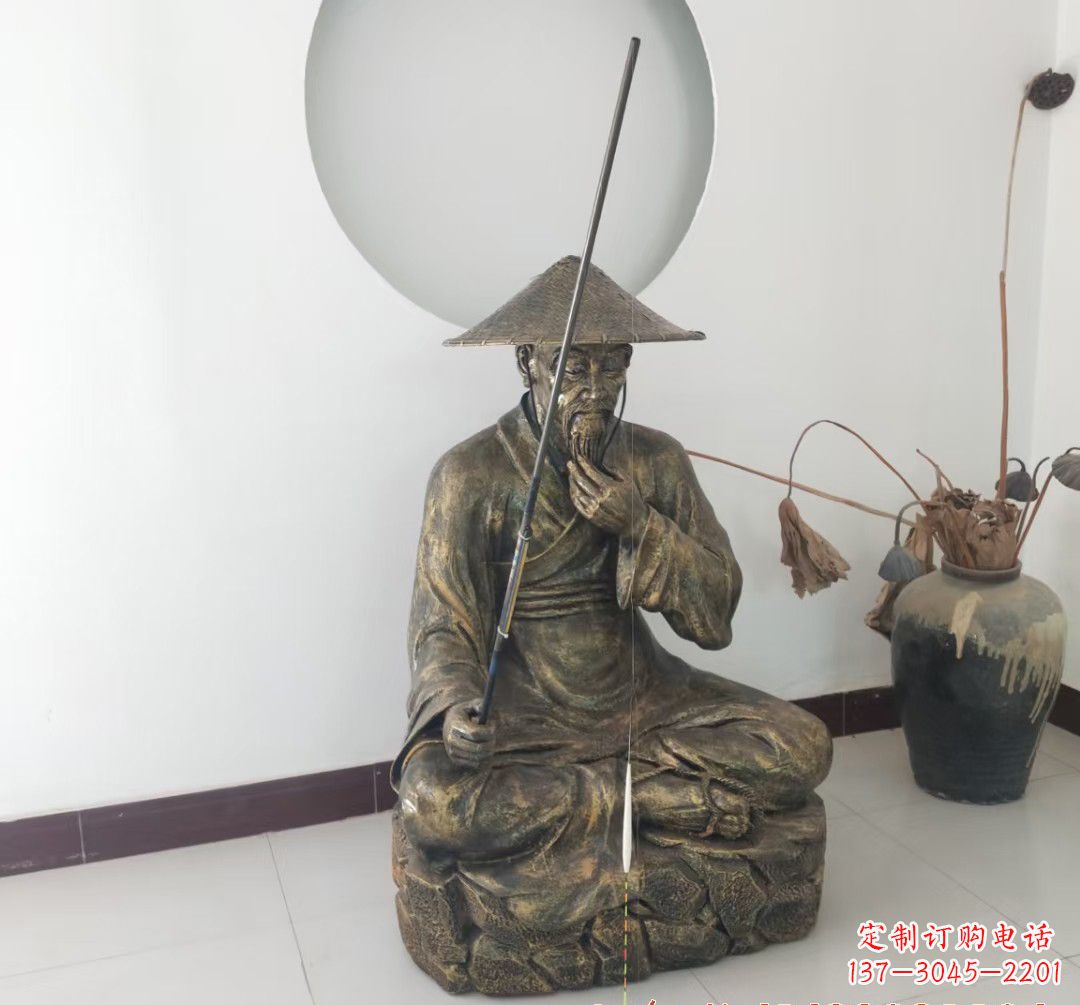 深圳姜太公钓鱼人物铜雕
