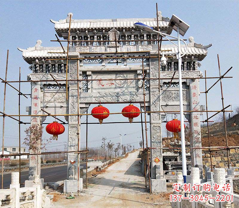 深圳传统工艺精致三门牌坊石雕