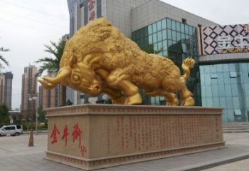 深圳鎏金开荒牛铜雕像，城市街道景观动物雕塑