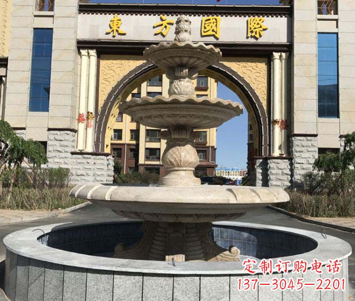 深圳三层欧式喷泉石雕,为小区增添质感