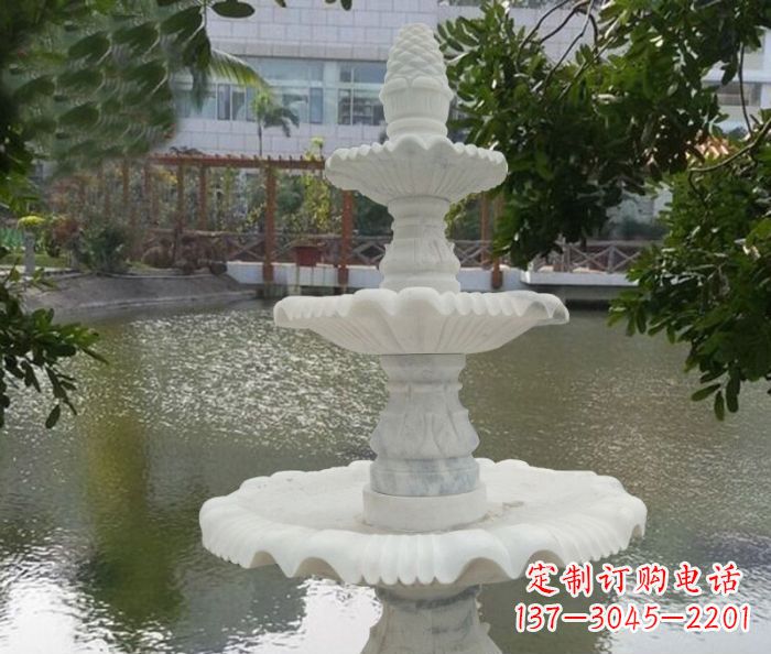 深圳精致美观的三层喷泉汉白玉公园石雕