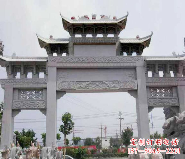 深圳中领雕塑-三门牌坊大理石石雕