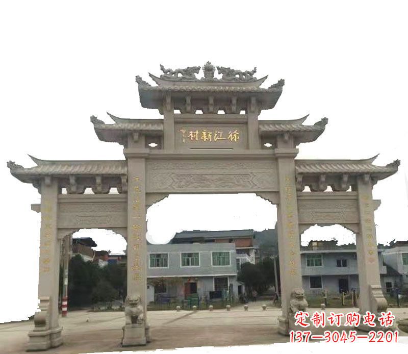 深圳三门牌坊仿古石雕,雕刻精美传承传统