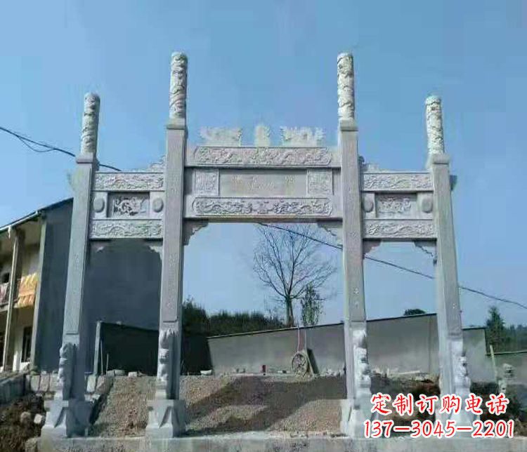 深圳三门仿古牌坊石雕,精致雕刻典雅之美