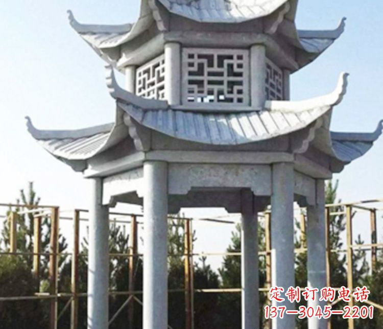 深圳双层仿古石凉亭石雕_2