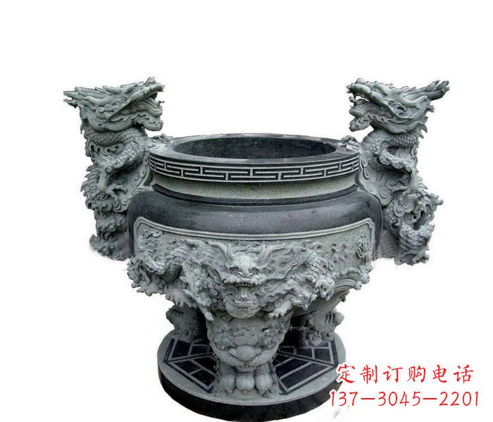 深圳寺庙景观龙头水缸石雕 (2)