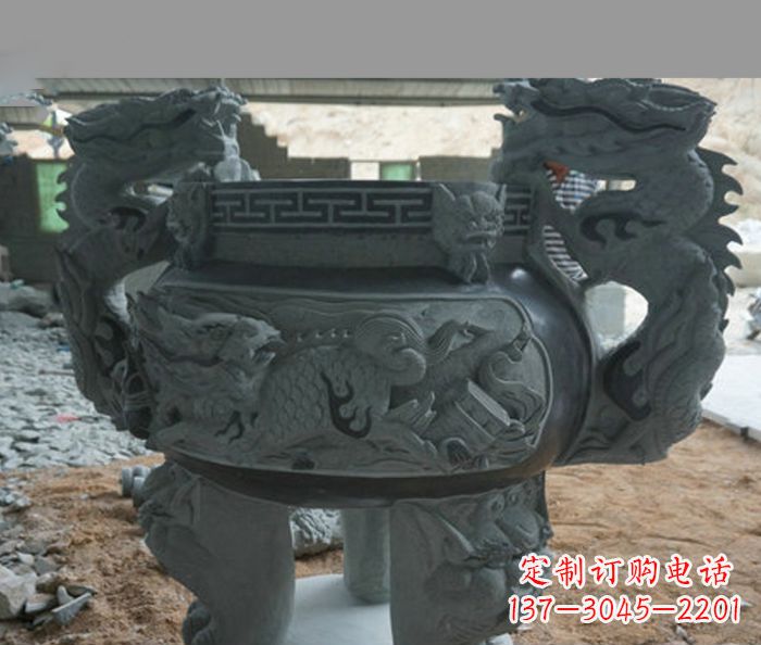 深圳寺庙景观青石龙头香炉石雕
