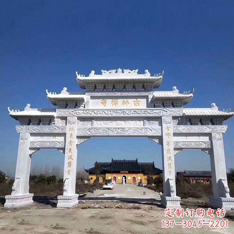 深圳寺院大门汉白玉石雕牌楼