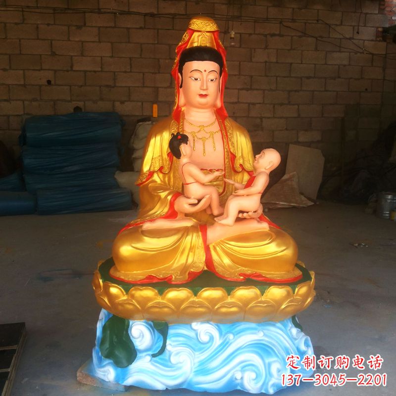 深圳送子观音彩绘漆金雕塑