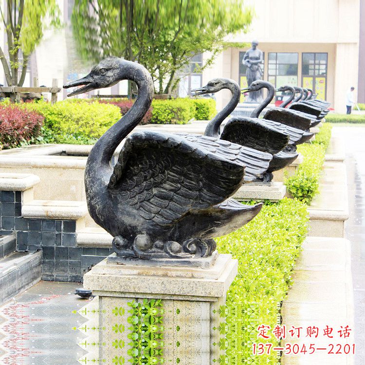 深圳天鹅铜雕喷水喷泉-纯铜铸造公园水渠水景动物雕塑