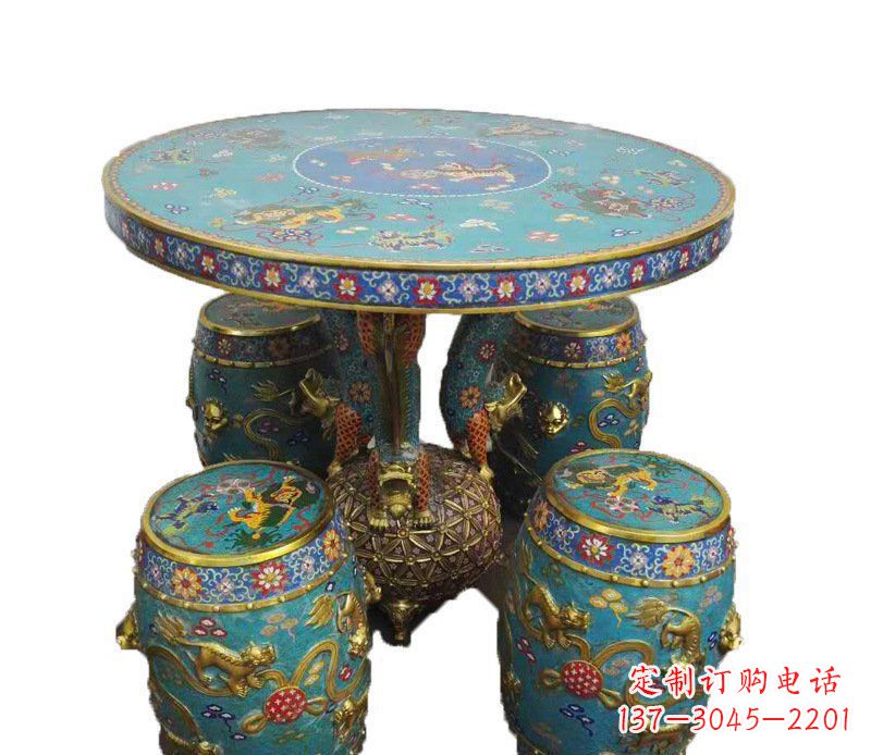 深圳铜雕彩绘小象圆桌景观摆件