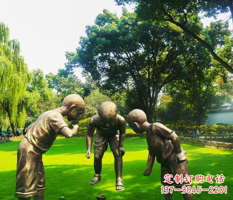 深圳铜雕园林玩陀螺儿童雕塑