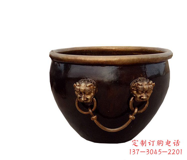 深圳铜雕圆形荷花水缸雕塑 (4)