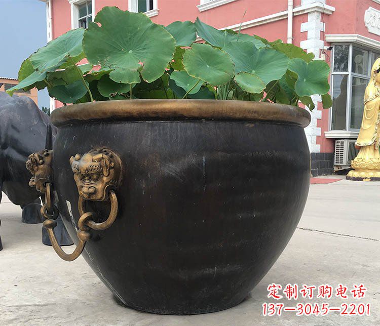 深圳铜雕圆形荷花水缸雕塑 (3)