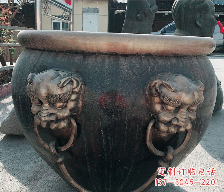深圳铜雕圆形荷花水缸雕塑 (6)