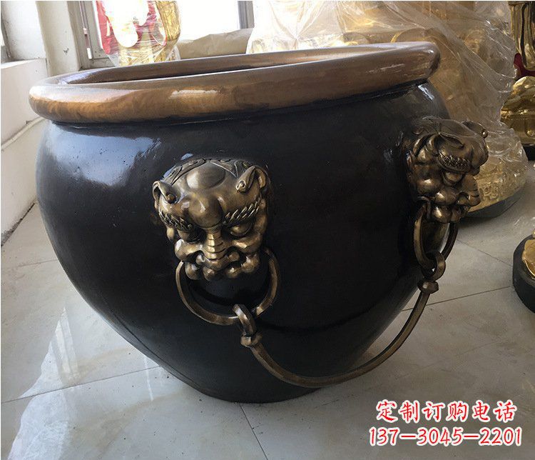 深圳铜雕圆形荷花水缸雕塑 (5)