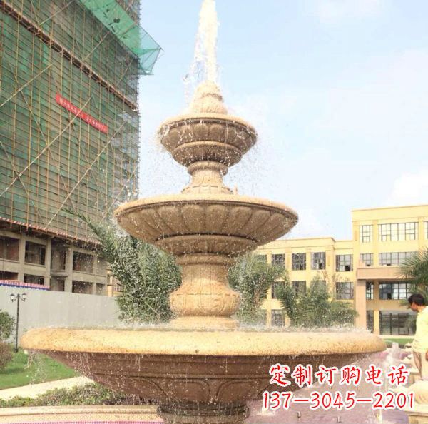 深圳晚霞红大型多层喷泉石雕