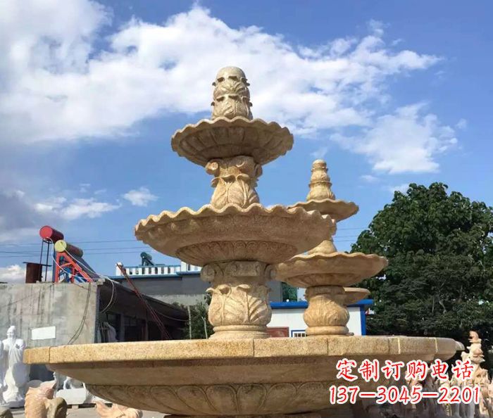 深圳晚霞红多层喷泉石雕