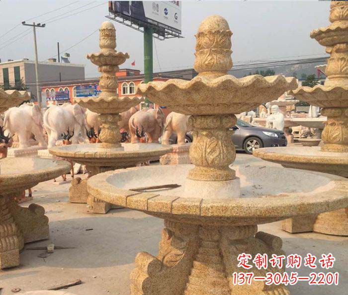 深圳晚霞红多层大型石雕喷泉