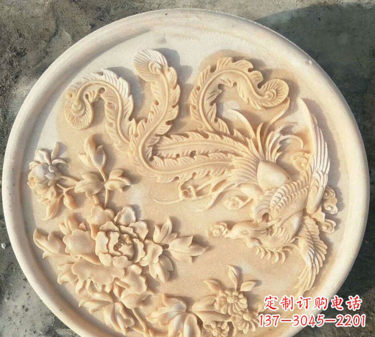 深圳晚霞红凤凰牡丹石浮雕
