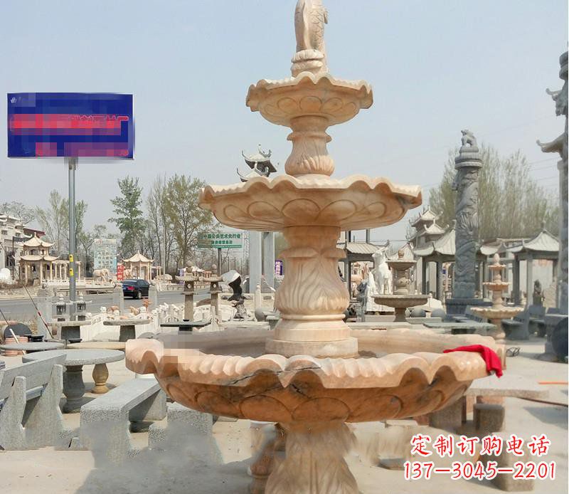 深圳晚霞红喷泉喷水盆石雕