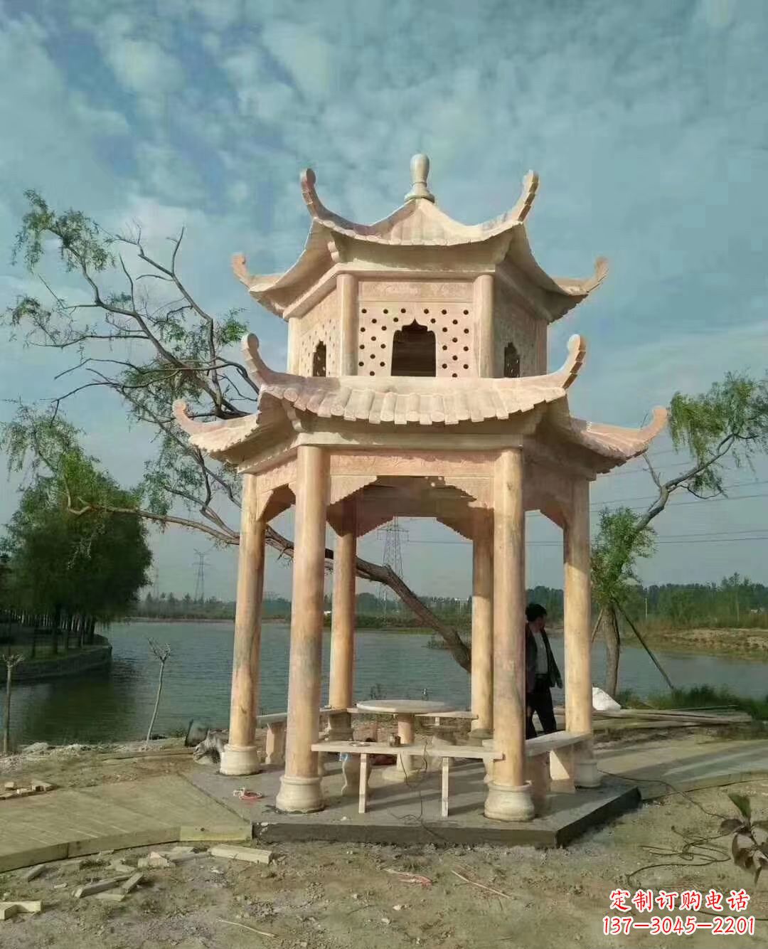 深圳晚霞红双层石凉亭 (2)