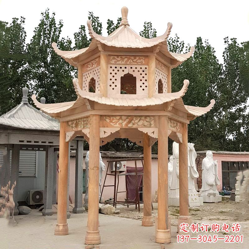 深圳晚霞红双层石凉亭