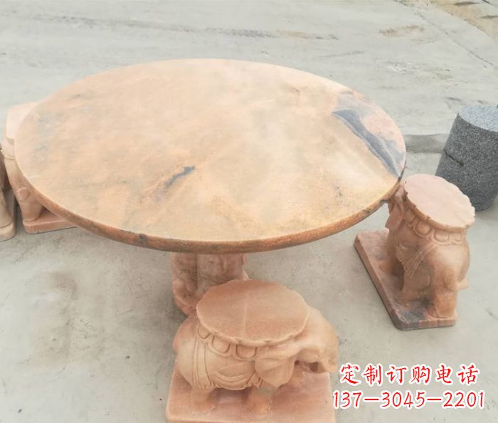 深圳晚霞红小象桌凳别墅石雕 (4)
