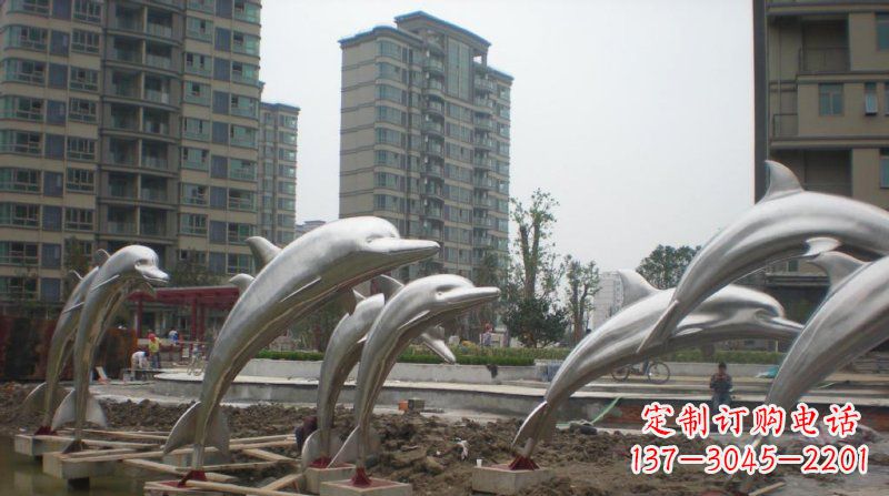 深圳小区不锈钢跳跃海豚雕塑