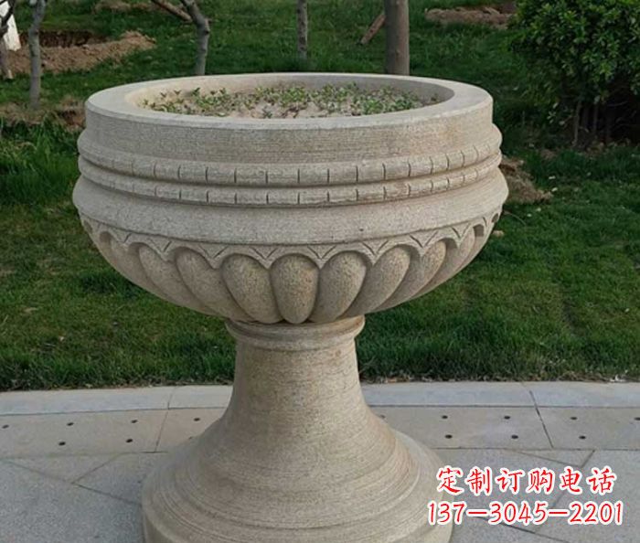 深圳小区大理石花盆摆件石雕