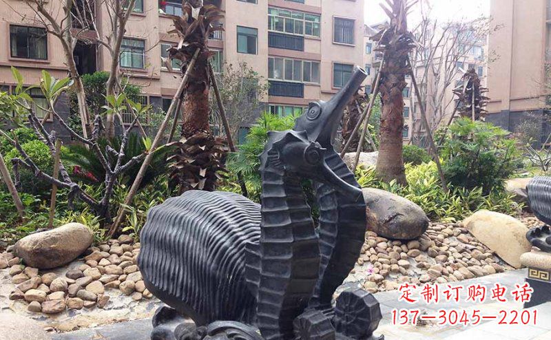 深圳小区海马动物玻璃钢仿铜雕塑