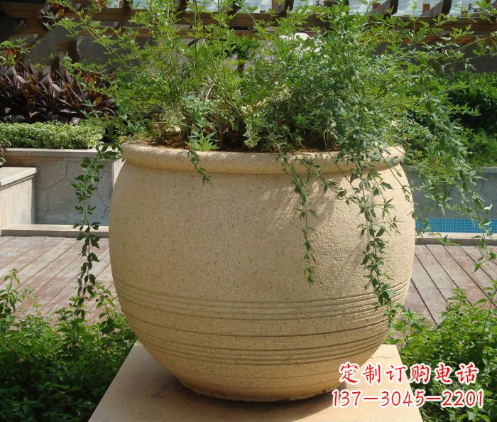 深圳小区景观大理石花盆石雕 (2)