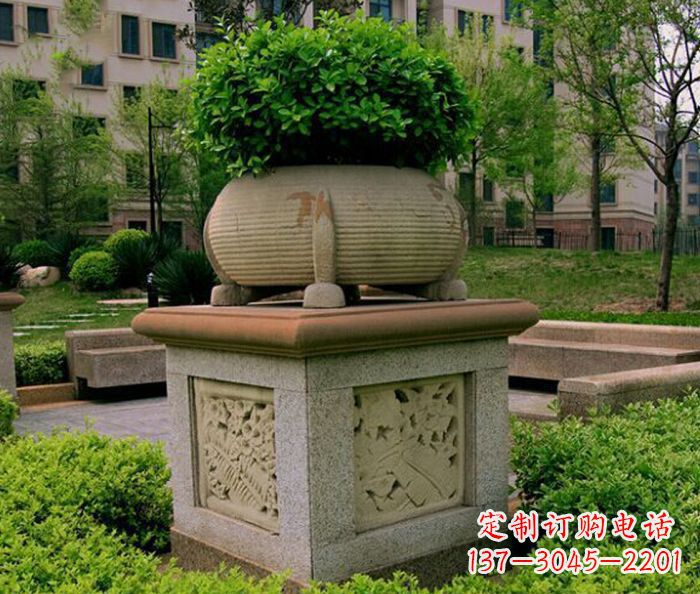 深圳小区景观大理石花盆石雕 (3)