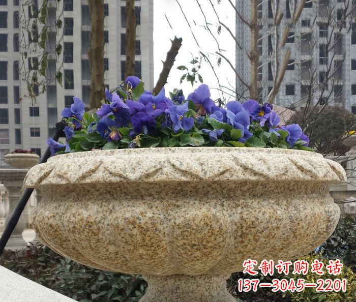 深圳小区景观大理石花盆石雕 