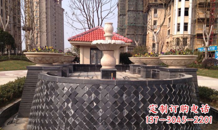 深圳小区景观大理石喷泉石雕 (3)