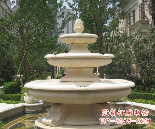 深圳小区景观晚霞红多层喷泉石雕