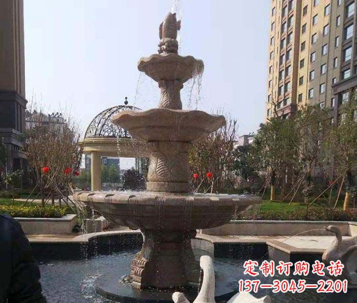 深圳小区景观晚霞红鲤鱼石雕喷泉