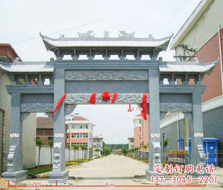 深圳小区三门牌坊石雕