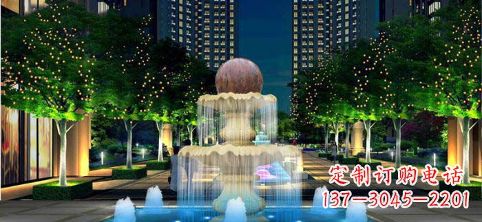 深圳小区石来运转风水球石雕喷泉