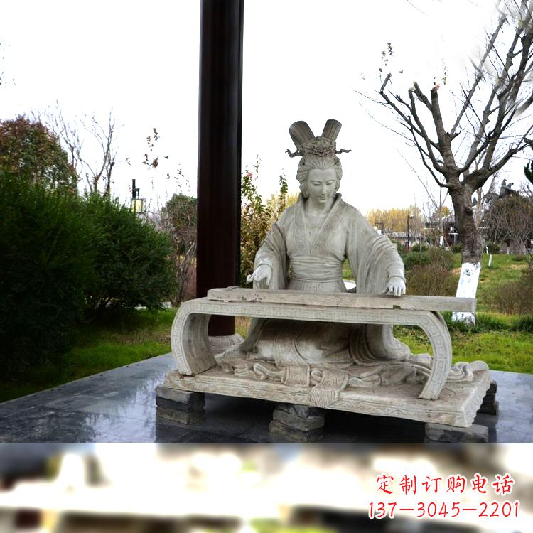 深圳虞姬弹琴雕塑-公园古代人物著名美女情景雕塑