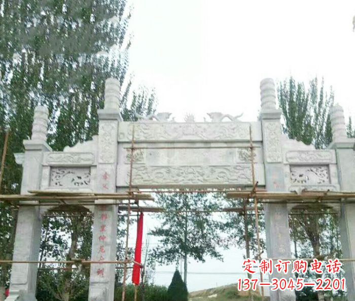 深圳园林仿古三门牌坊石雕 (3)