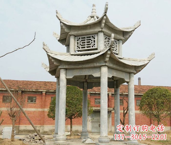 深圳园林仿古双层石雕凉亭 (2)
