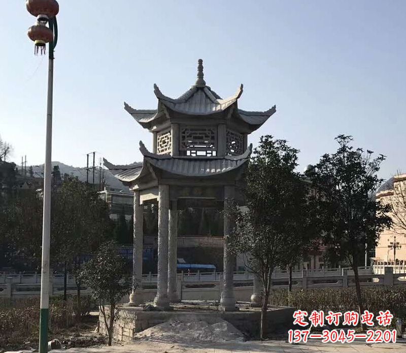 深圳园林仿古双层石凉亭景观石雕 (4)