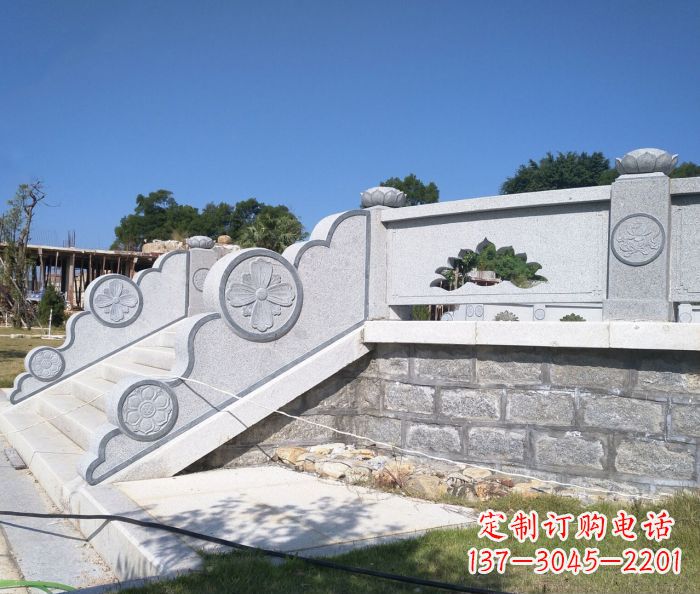 深圳园林景观大理石镂空莲花石栏板 (2)