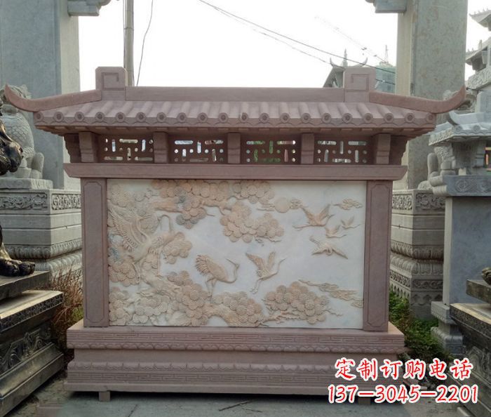 深圳园林景观松鹤石浮雕影壁