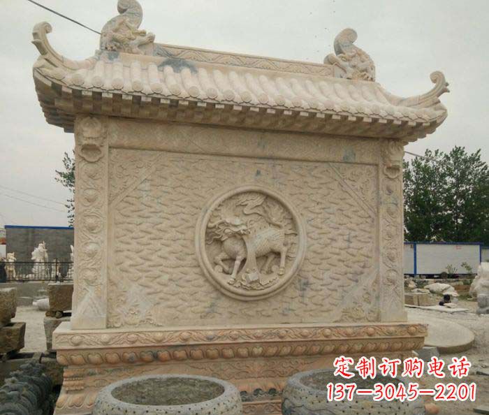 深圳园林景观晚霞红石雕影壁