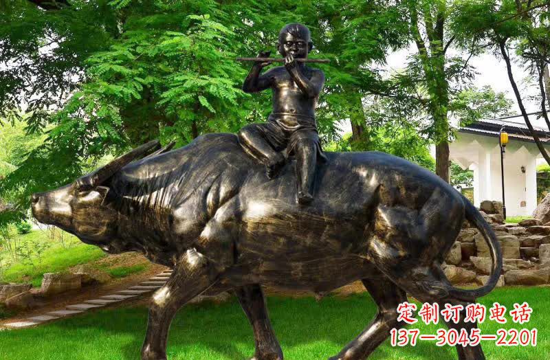 深圳园林牧童骑牛铜雕