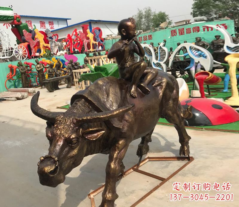 深圳园林牧童骑牛铜雕塑